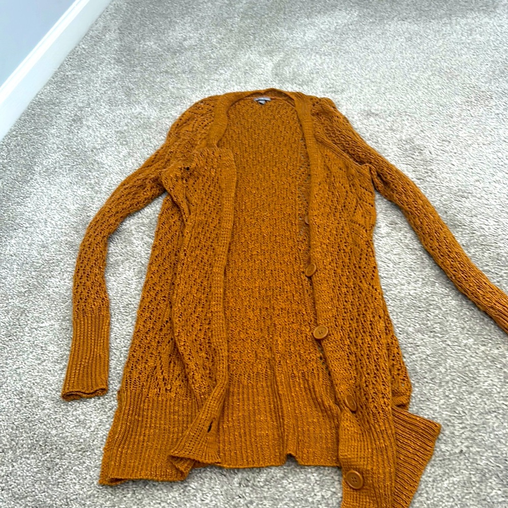 Brand new size small mustard knit long cardigan